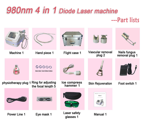 เครื่องเลเซอร์ไดโอเดส 4 ใน 1 980nm พกพาสําหรับศูนย์เสริมความงาม