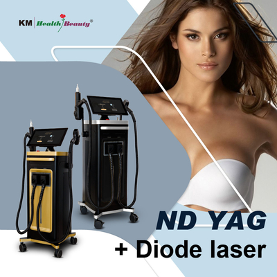 2 ใน 1 เครื่องเลเซอร์ไดโอเดส ถอดรอยสักแบบพกพาและคงที่ 810nm 808nm Q-Switched ND Yag Diode Laser 810nm