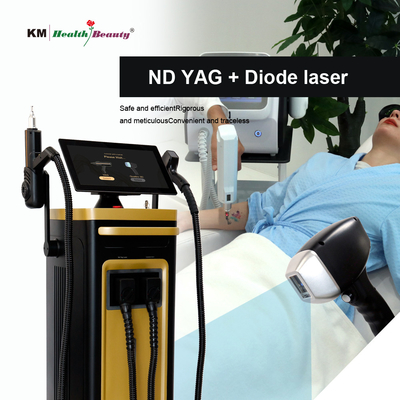 2 ใน 1 เครื่องเลเซอร์ไดโอเดส ถอดรอยสักแบบพกพาและคงที่ 810nm 808nm Q-Switched ND Yag Diode Laser 810nm